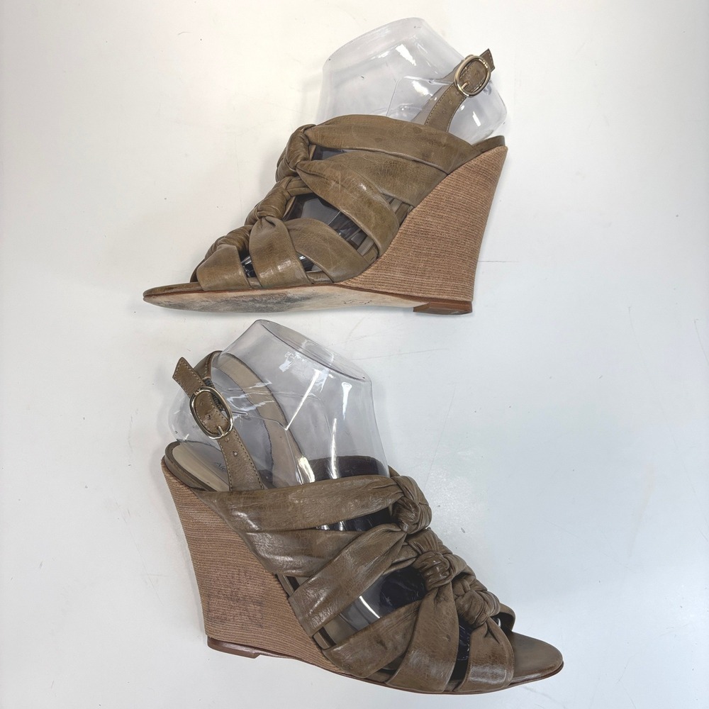 Alexandre Birman Taupe Distressed Knotted Leather Slingback Wedge Sandals Size 8 - Picture 8 of 10